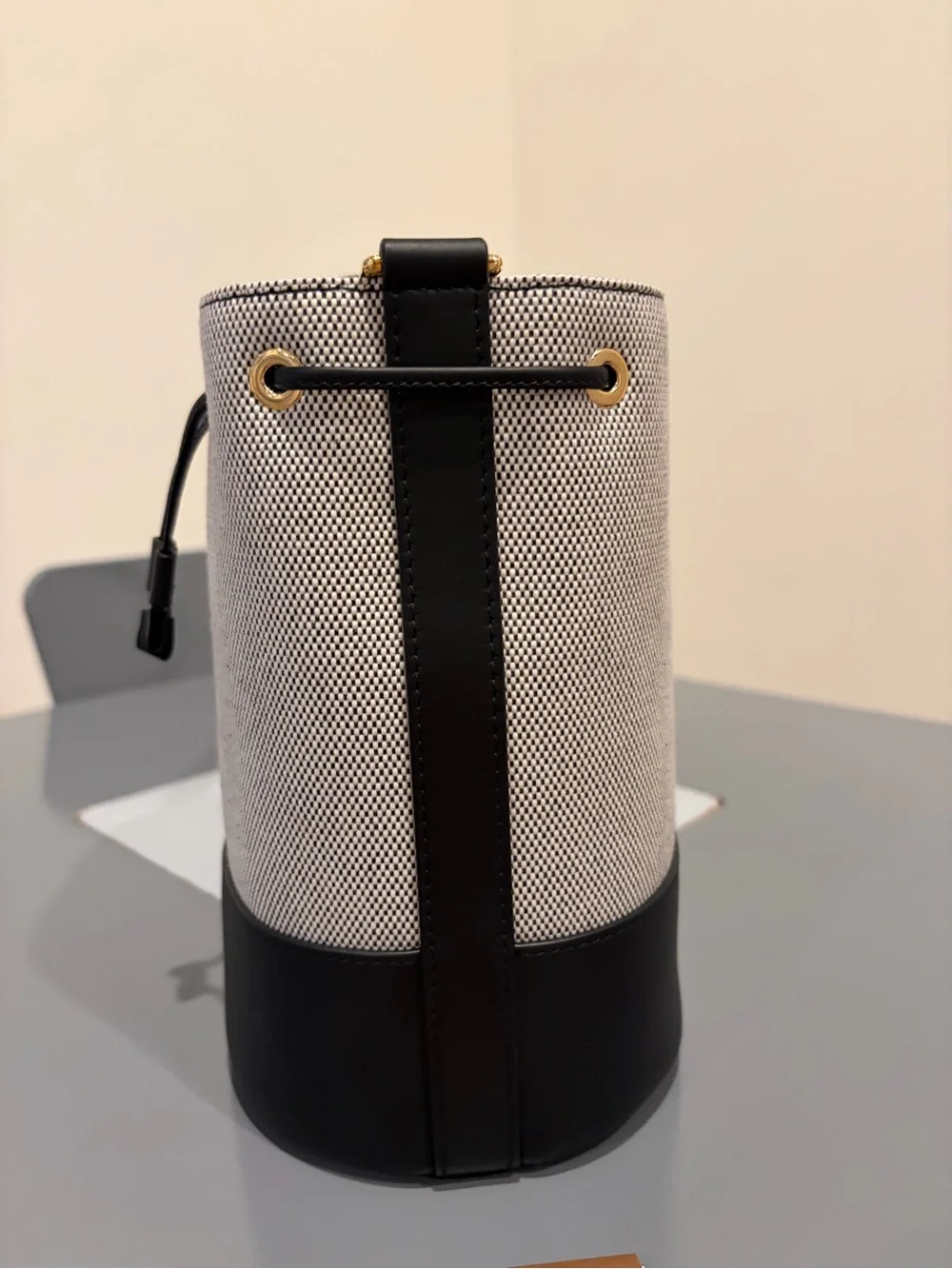 Burberry Black and Cream Canvas Leather Bucket Bag